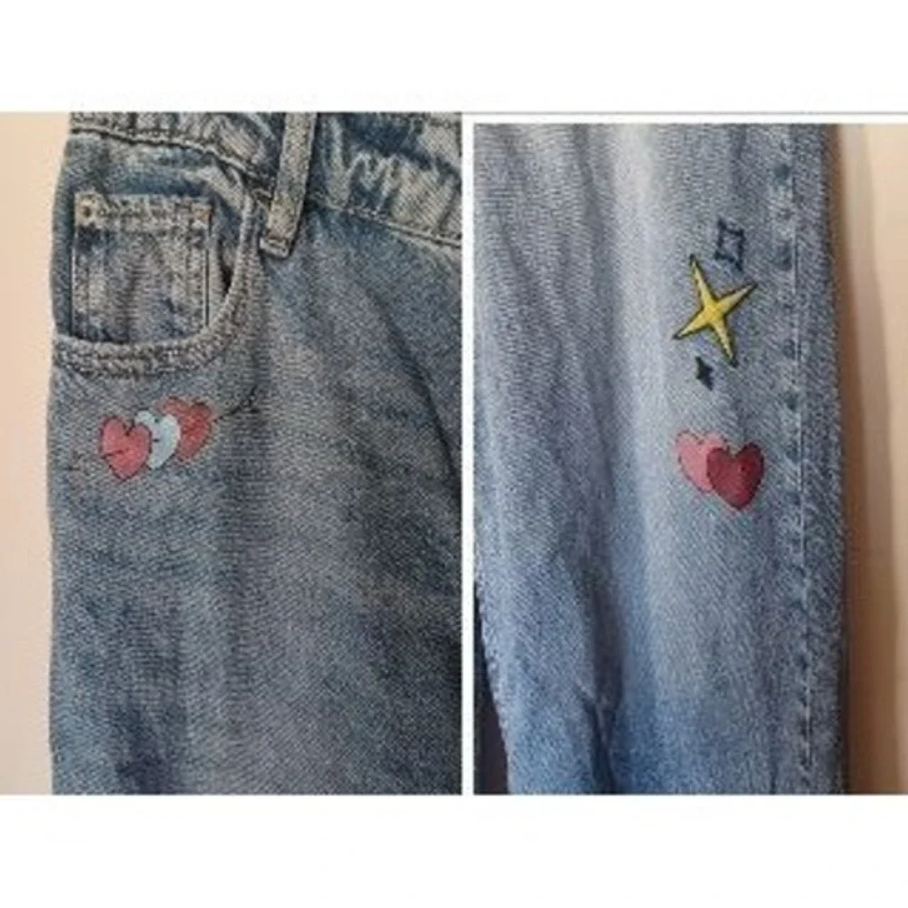 Thereabouts High Rise Baggy Jeans 20.5 Plus Hearts Stars Graphic Y2K Inspired‎